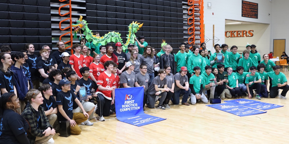 Team 6882 celebrating a win at Portsmouth